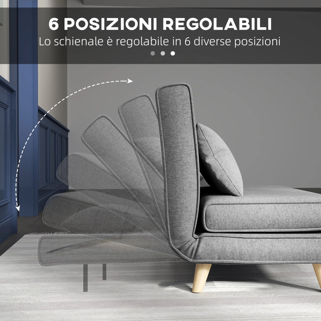 Poltrona Letto con Schienale Reclinabile su 6 Posizioni 94x78x80 cm in Tessuto Grigio