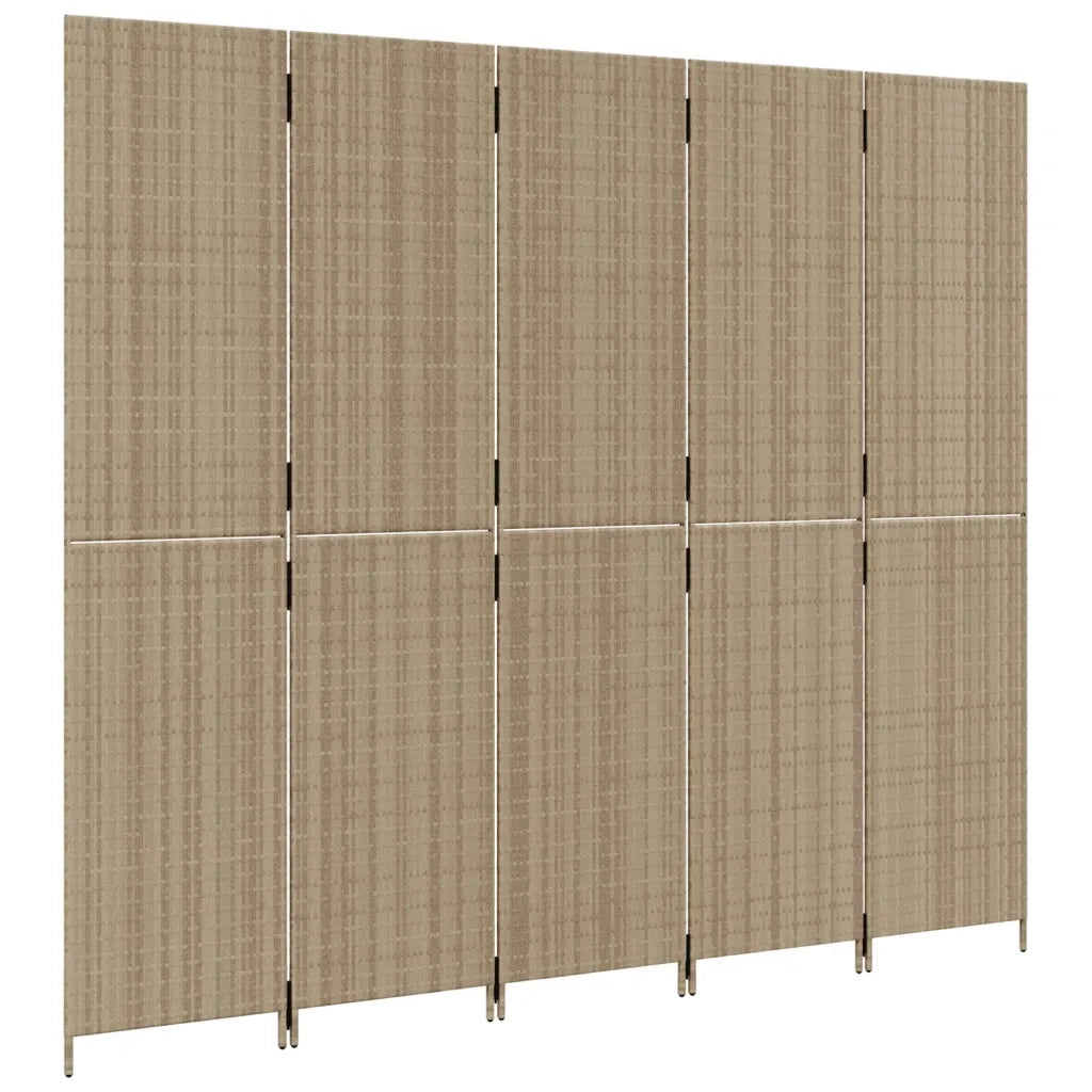 Divisorio per Ambienti a 5 Pannelli Beige in Polyrattan 365367