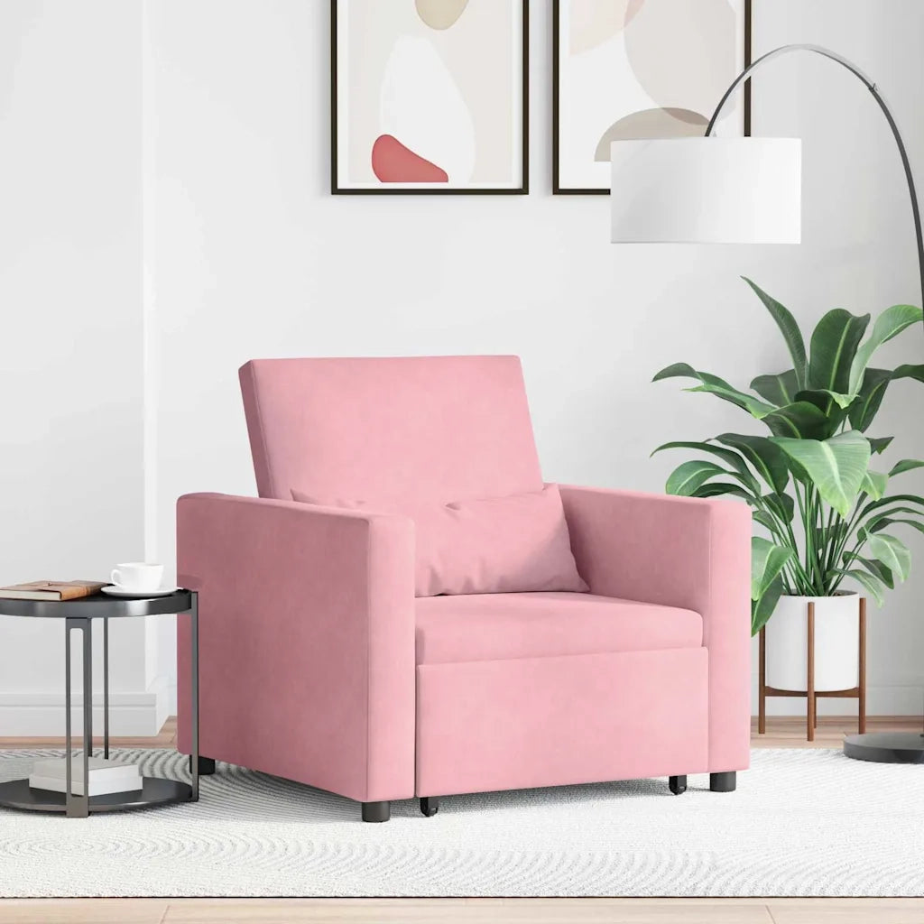 Divano letto | Sof¨¤ letto | Letto singolo estraibile singolo con ruote Rosa chiaro Velluto