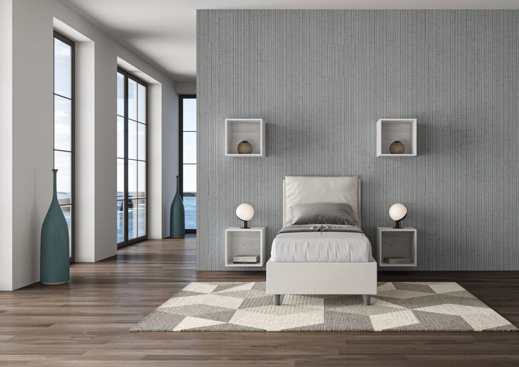 BS COM Letto singolo senza rete imbottito 80x210 similpelle bianco