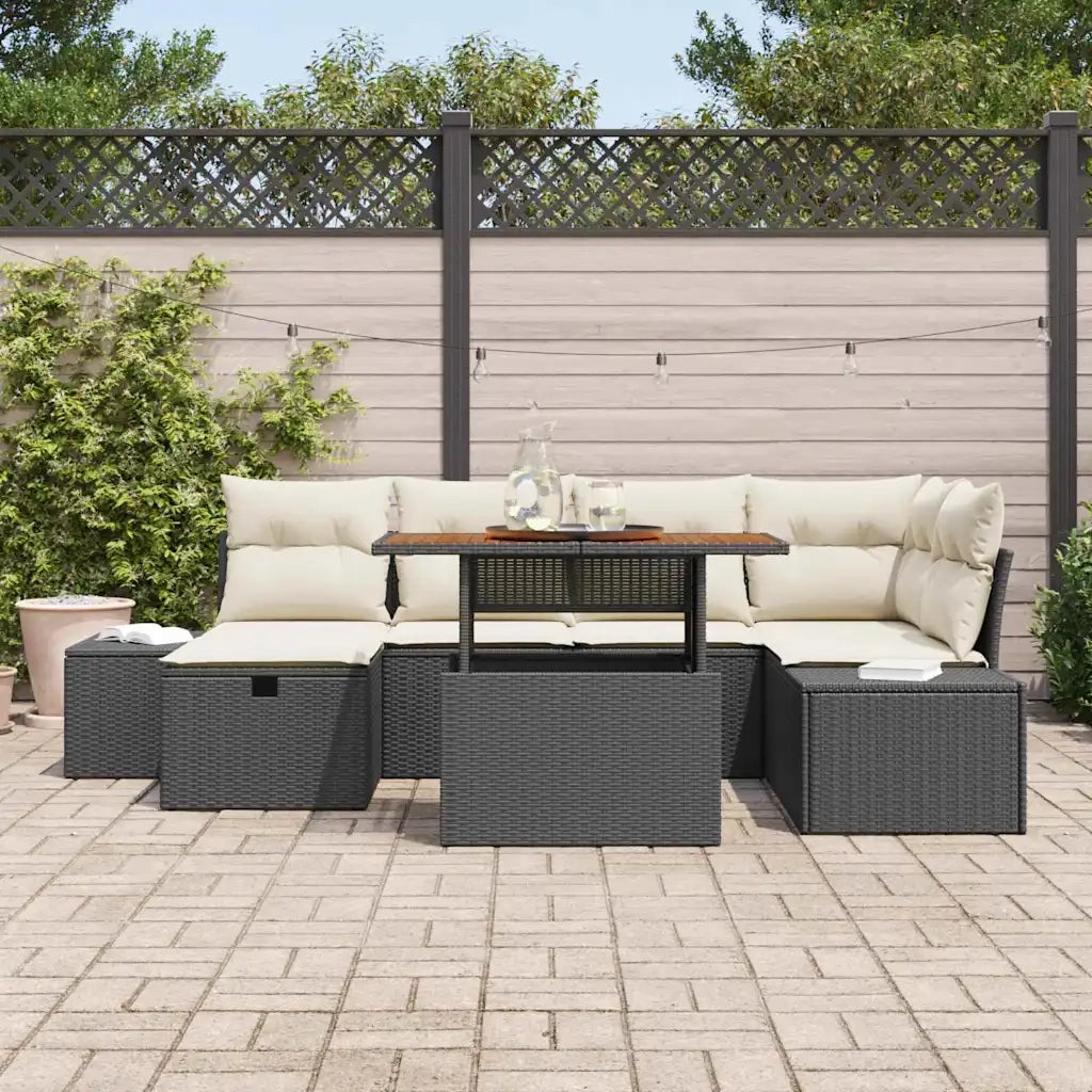 Set Divano da Giardino 7 pcs Nero polyrattan