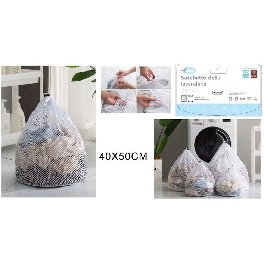 Trade Shop - Set 2pz Sacchetto Per Lavanderia Bucato Borsa A Rete Biancheria 40 X 50 Cm 58139 -