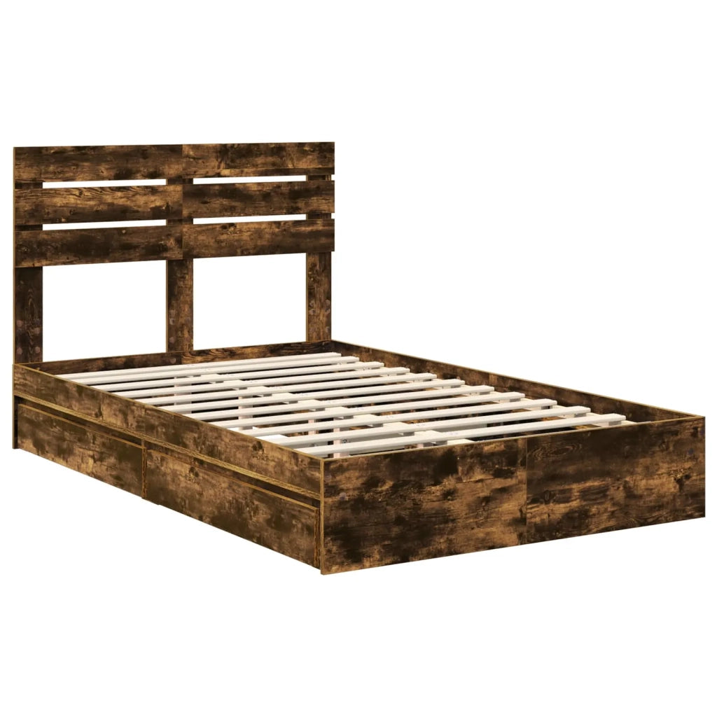 Letto con Contenitore con testiera Rovere fumé 135 x 190 cm 3411577