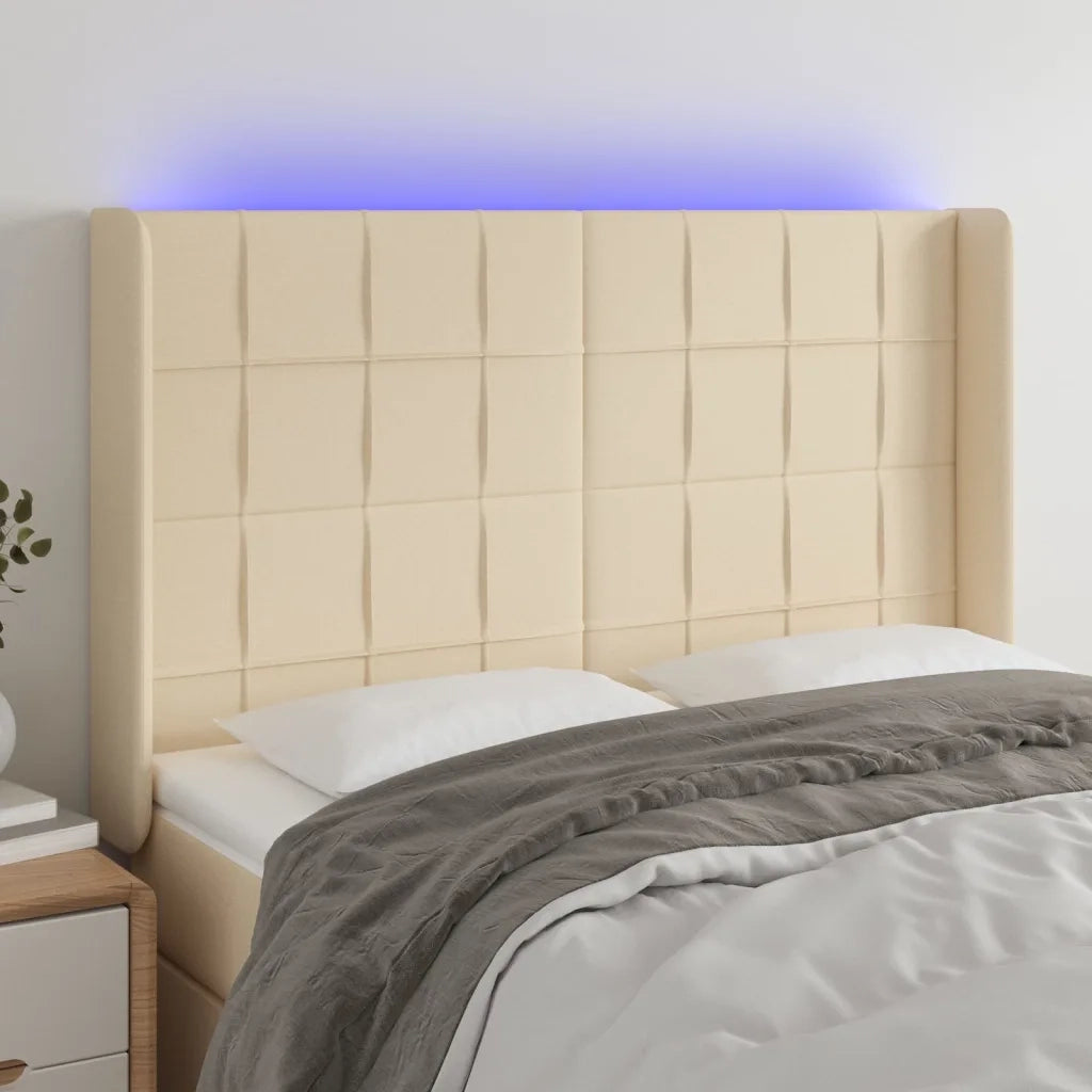 Testiera | Testata a LED Crema 147x16x118/128 cm in Tessuto