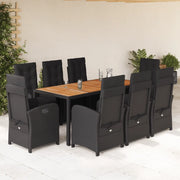Set da Pranzo da Giardino 9 pz con Cuscini Nero in Polyrattan