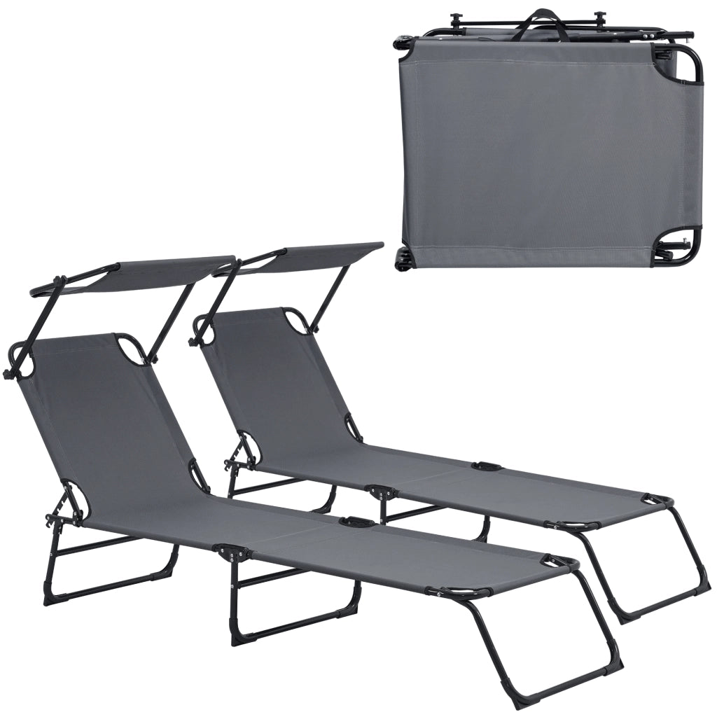 Set di 2 Lettini Prendisole Lomeda con Tettuccio Parasole e Schienale Reclinabile - Grigio Scuro casa.pro