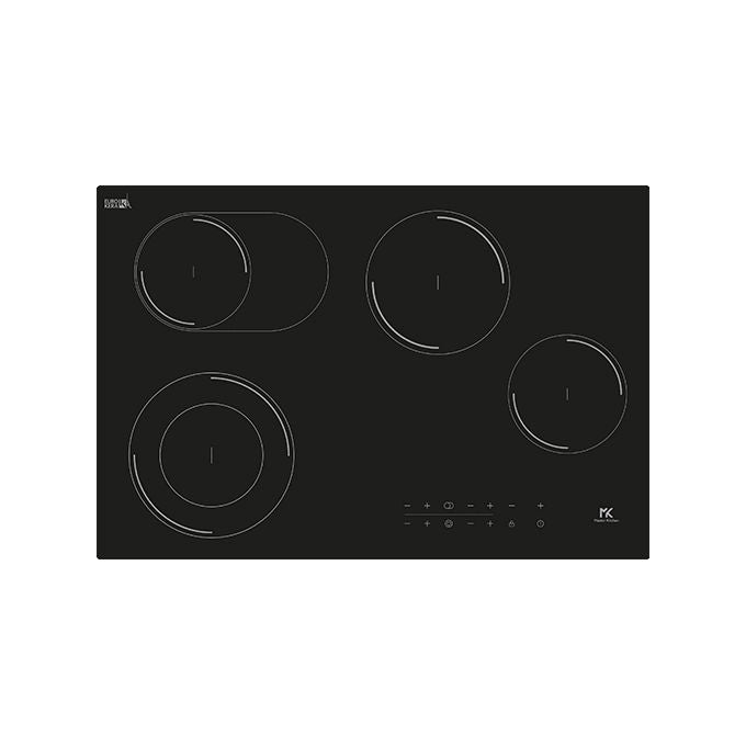 Master KIT_chen MKHC 7742 D-O BK Piano cottura elettrico in vetroceramica nera, 77 cm, 4 zone, comandi touch slider, doppia zona, zona ovale, timer, blocco di sicurezza