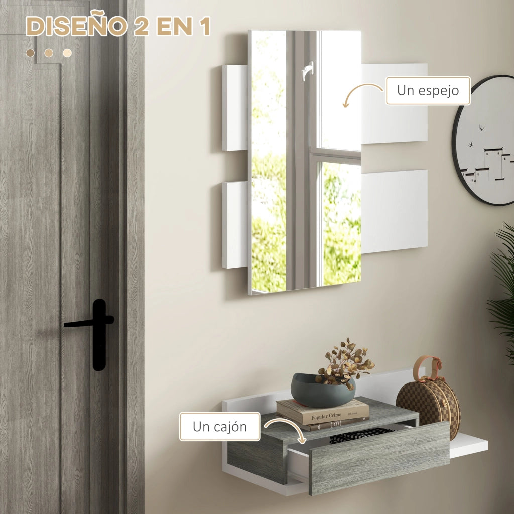 Mobile Ingresso con Specchio e Cassetto ¨C Zephmum ¨C Bianco e Grigio 75x3.5x75 cm