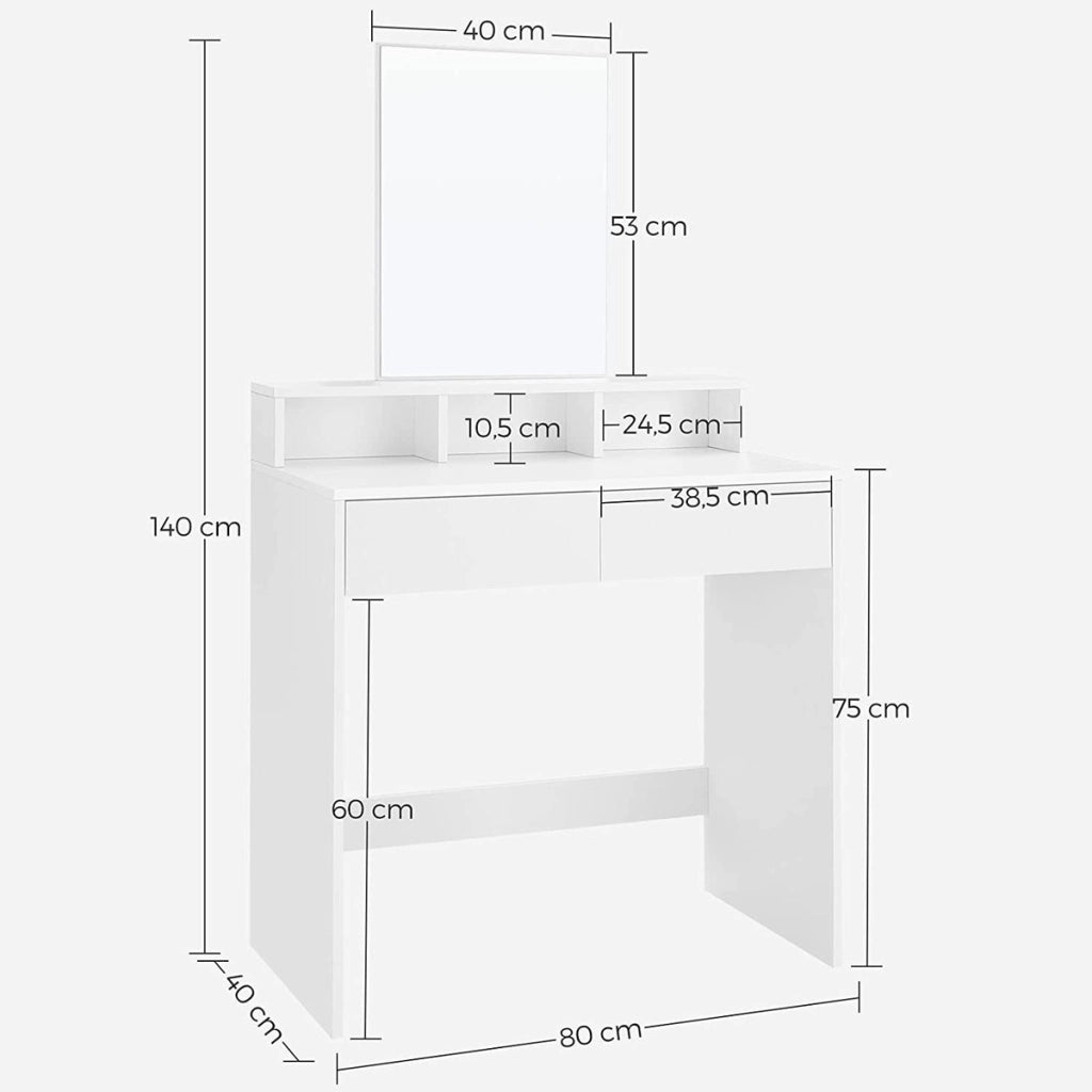 Tavolo da trucco bianco in stile scandinavo con specchio