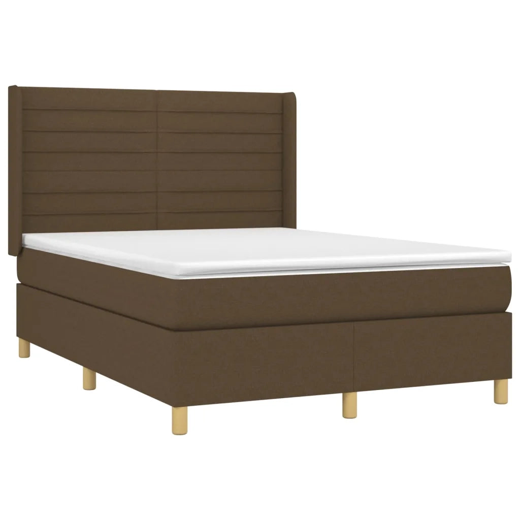 Letto a Molle Materasso e LED Marrone Scuro 140x200 cm Tessuto 3138960
