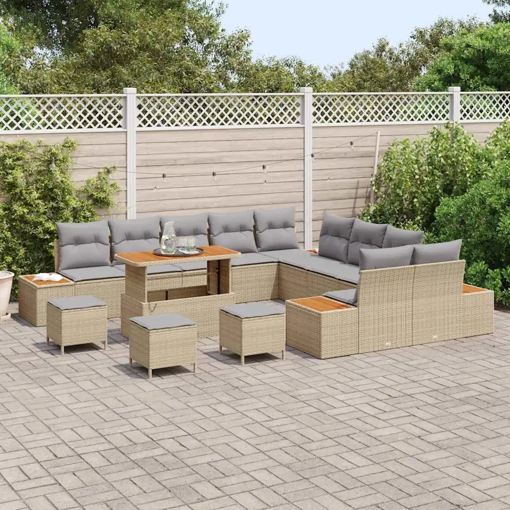 Set Divano da Giardino con cuscino 14 pcs Beige Poly Rattan