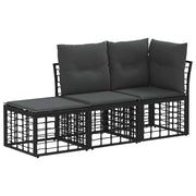 Set di divani da esterno con cuscino 3 pz | Set Salotto da Giardino Nero Poliestere