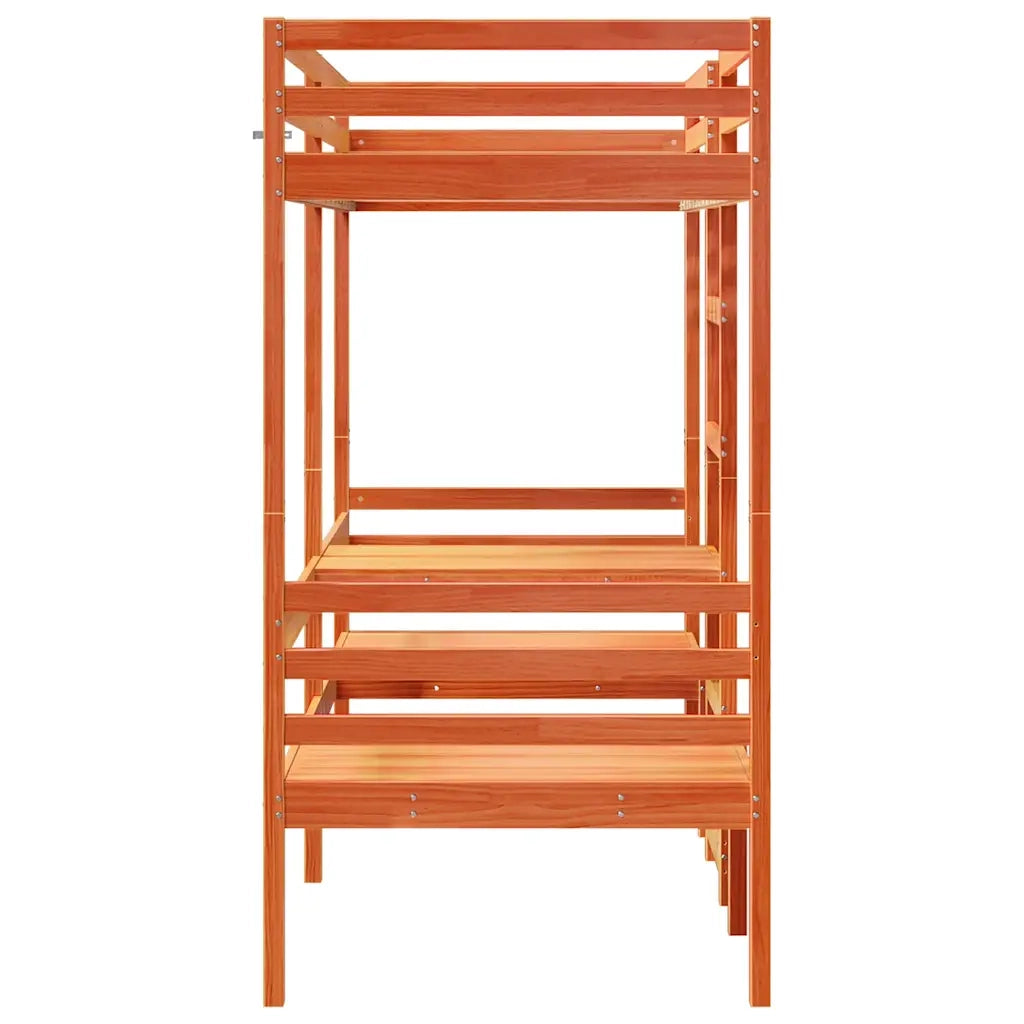 Giroletto Soppalco Scrivania e Sedie-Struttura Letto Marrone Cera 80x200cm Pino