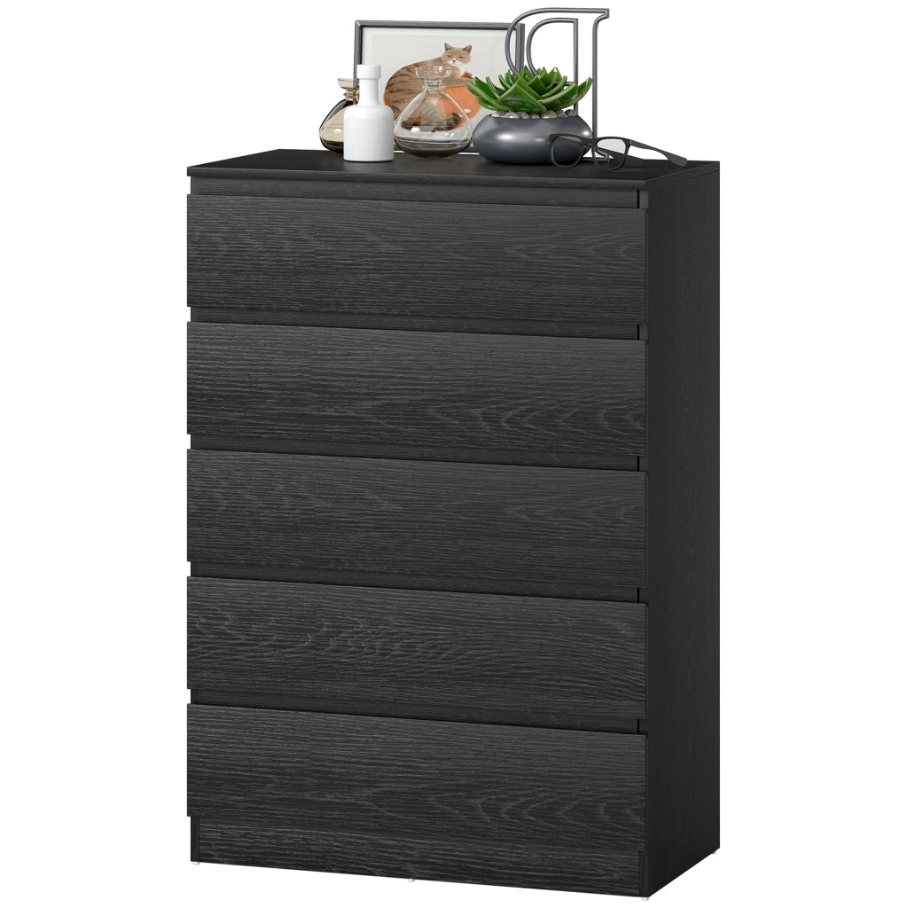 Cassettiera 5 Cassetti Moderna per Camera Soggiorno Ufficio ¨C Minimal ¨C Nero 77x40x111,5 cm