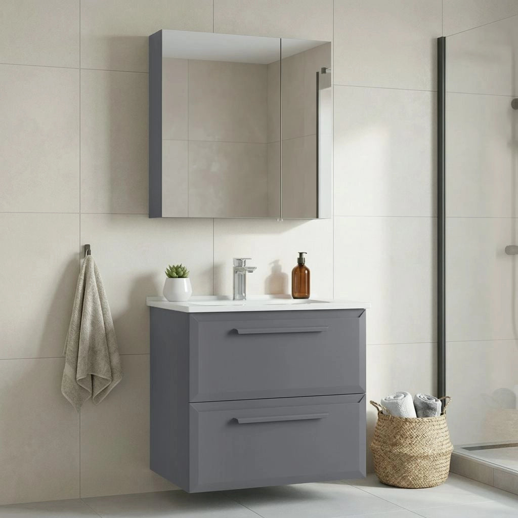 Set mobile lavabo con specchio (2 pezzi) "Nuvola 65 v2" - 65 x 50 x 62 cm - Grigio