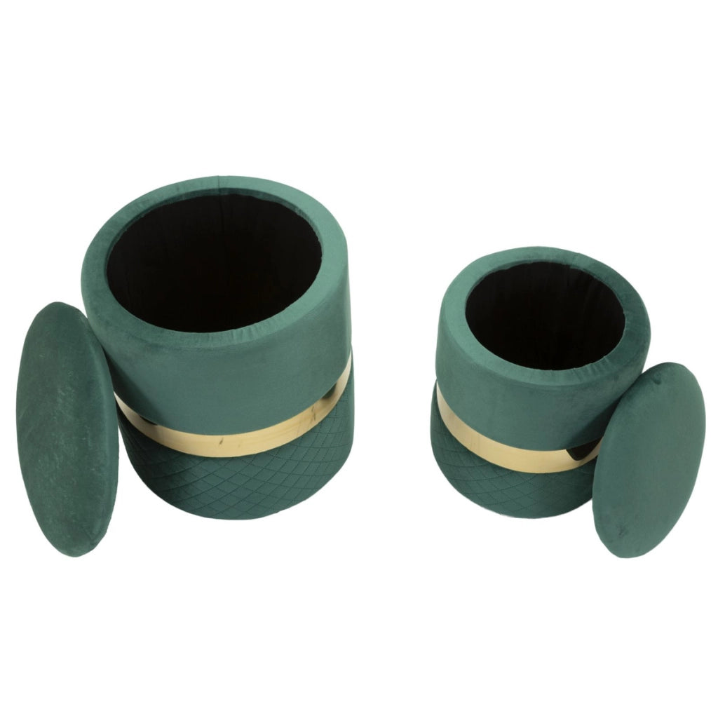 Set di 2 Pouf VKH870, Verde, Poliestere, 37x37x42 cm