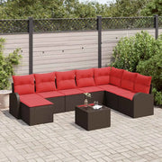 Set di divani con cuscino 9 pcs Marrone e Rosso polyrattan 3354843