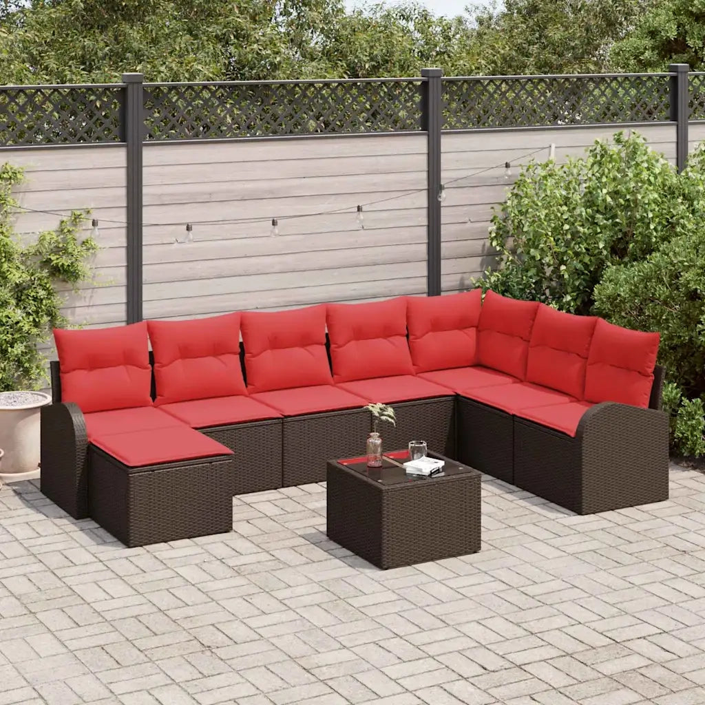 Set di divani con cuscino 9 pcs Marrone e Rosso polyrattan 3354843