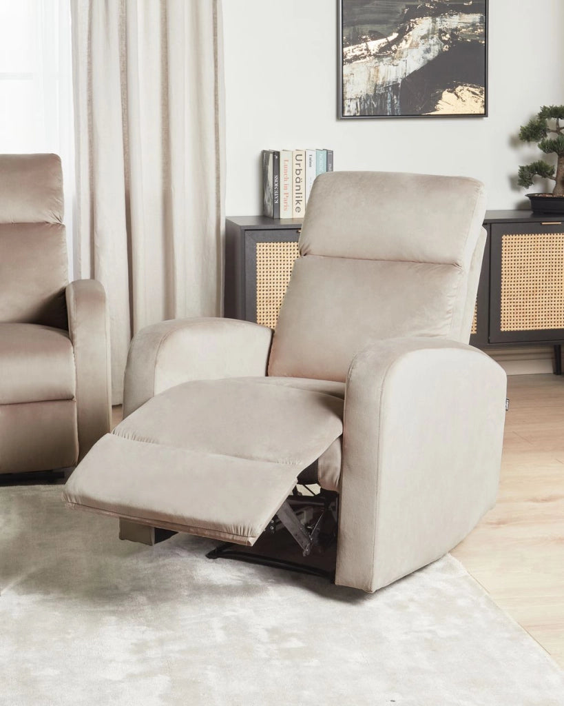 Poltrona reclinabile elettricamente in velluto bianco crema design moderno glamour soggiorno