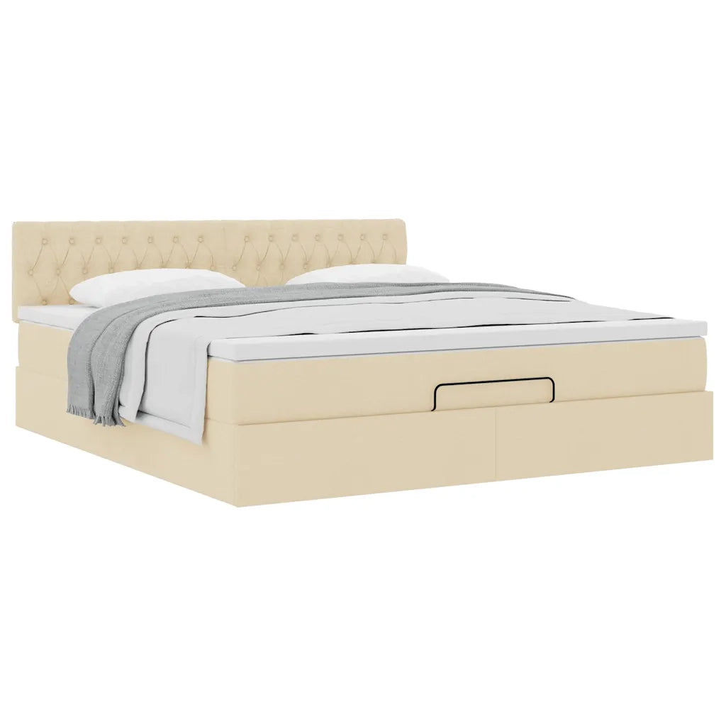 Struttura Letto Pouf con Materasso Crema 180x200 cm in Tessuto
