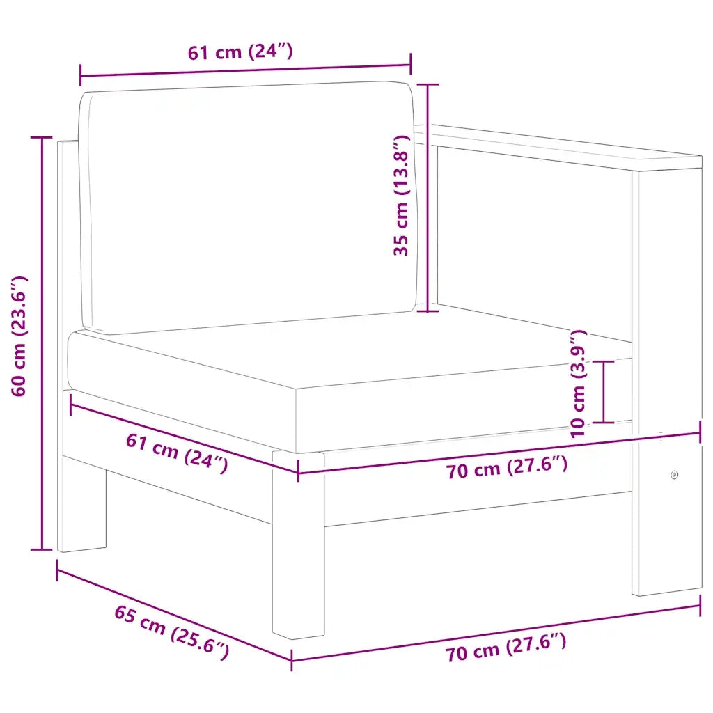 Divano Centrale con 1 Bracciolo-Sofa Modulare-Divanetto Bianco Crema Massello d'Acacia 562995