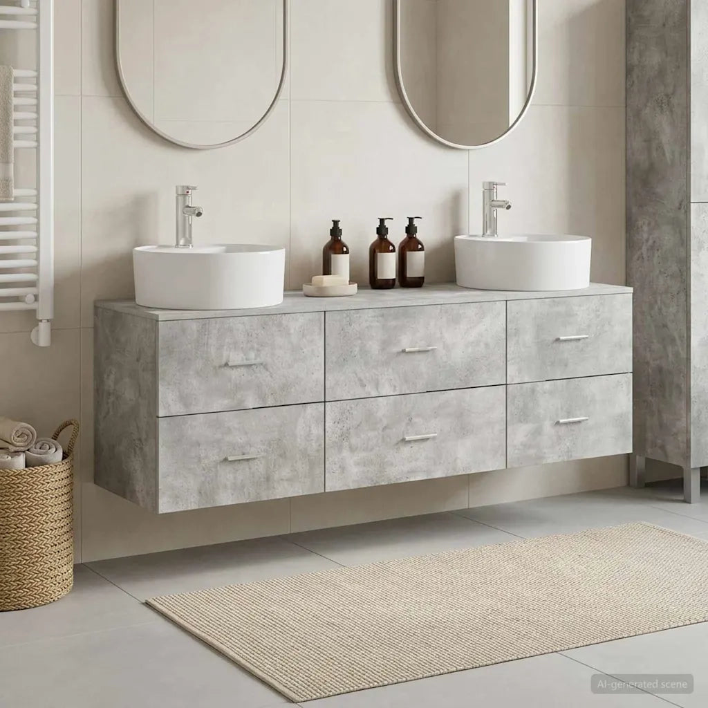 Set di Armadi da Bagno 3 pz Grigio Cemento 62,5 x 44,5 x 50 cm 3405870