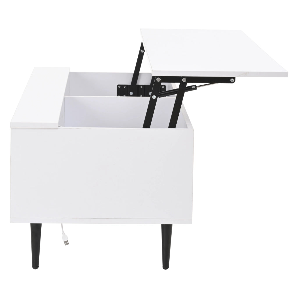 Tavolino da salotto regolabile in altezza 105 x 50 x 43 cm con LED, vani nascosti e ante scorrevoli in vetro temperato, bianco