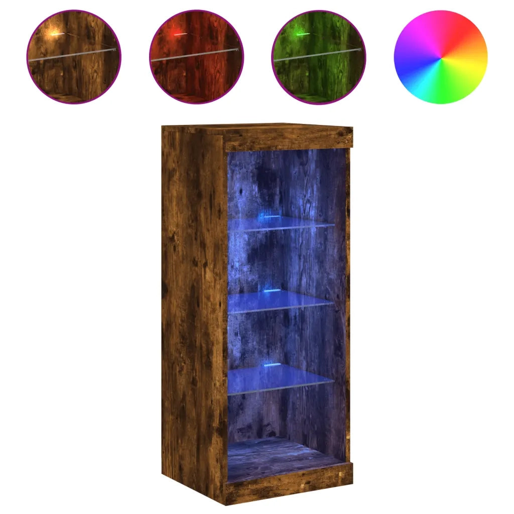 Credenza con Luci LED-Buffet-Armadio da cucina Rovere Fumo 41x37x100 cm 356234