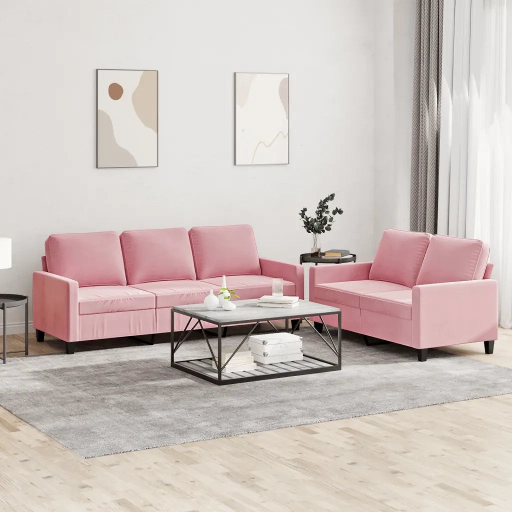 Set di Divani 2 pz con Cuscini rosa in Velluto