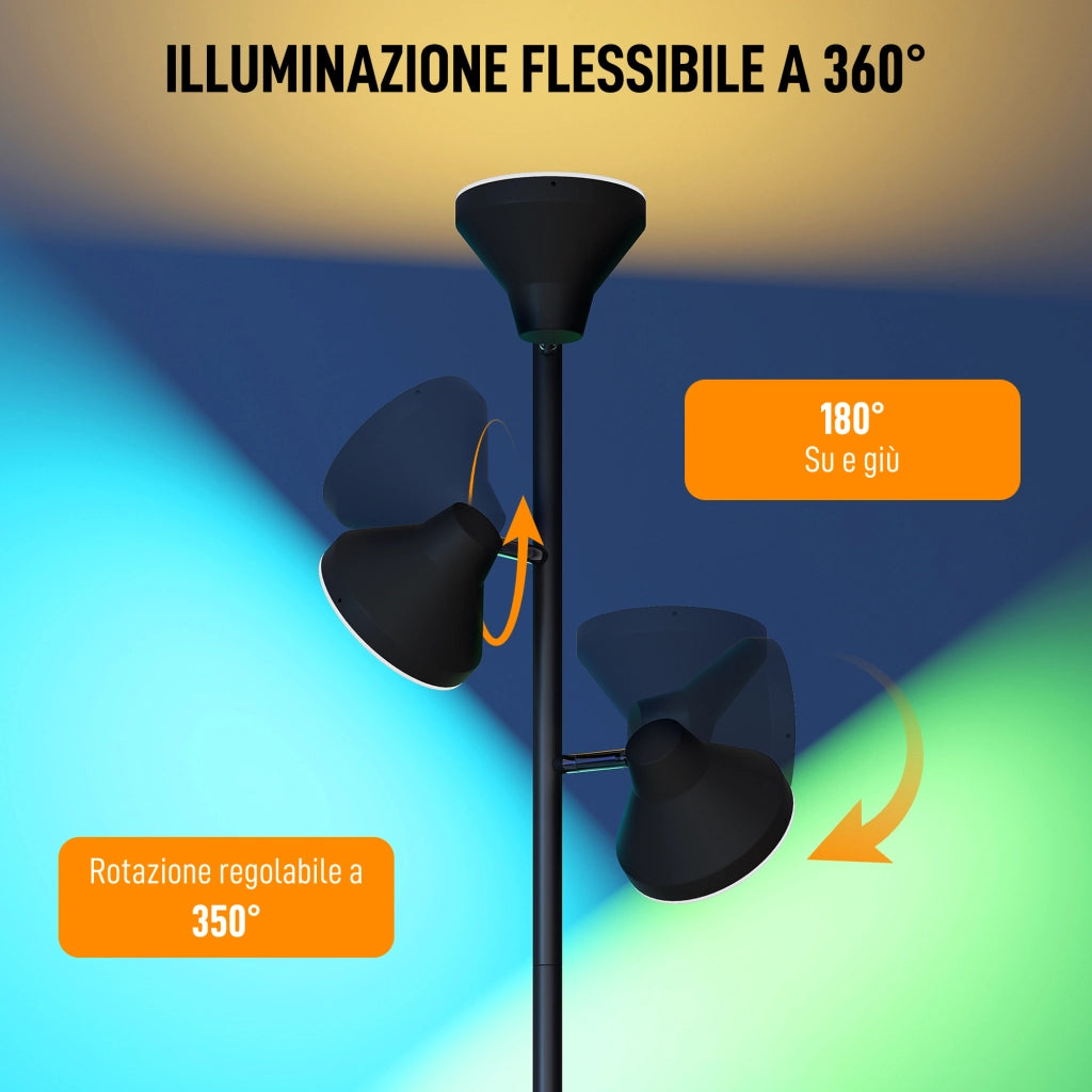 Lampada da Terra a 3 Bracci Regolabili ¨C Minimal ¨C Nero, Acciaio, Plastica, ?25x170 cm
