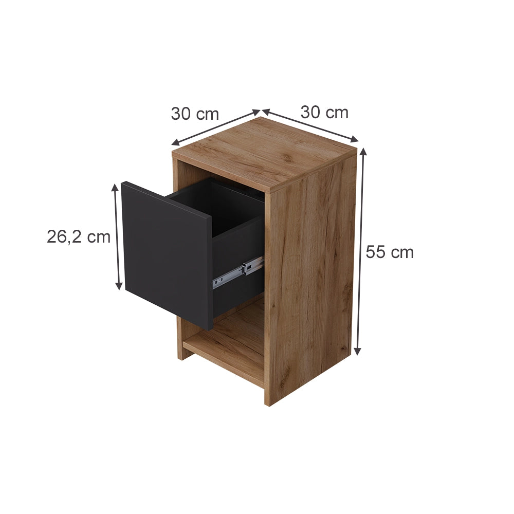 Vicco Comodino Quercia dorata/antracite 30 x 55 cm con 3 cassetti