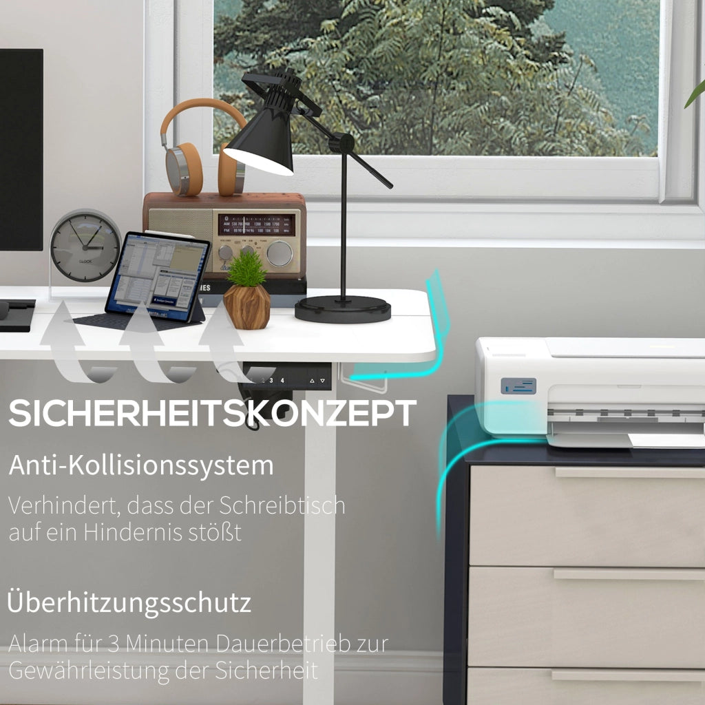 Scrivania regolabile in altezza 140x70 cm, scrivania elettrica per computer con 4 slot di memoria, scrivania ergonomica per lavorare sia seduti che
