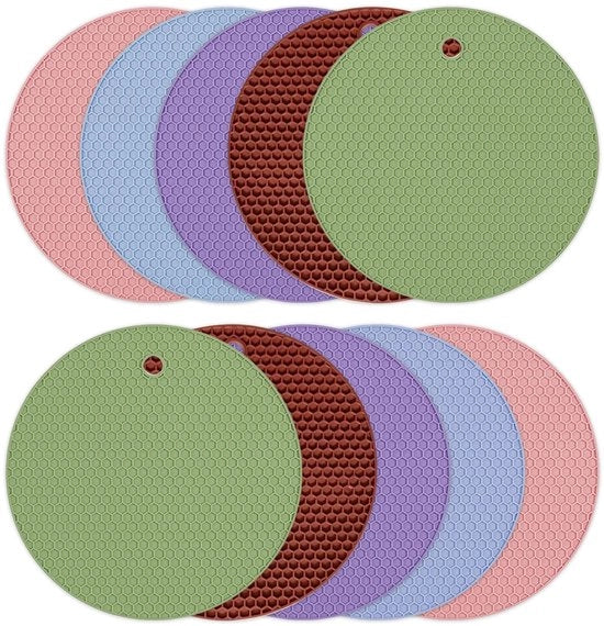 Tavolo di silicone 10 pezzi - Resistente al calore - Antiscivolo - Pieghevole - Diametro 17,5 cm - Idoneo per lavastoviglie - Sottopiatto