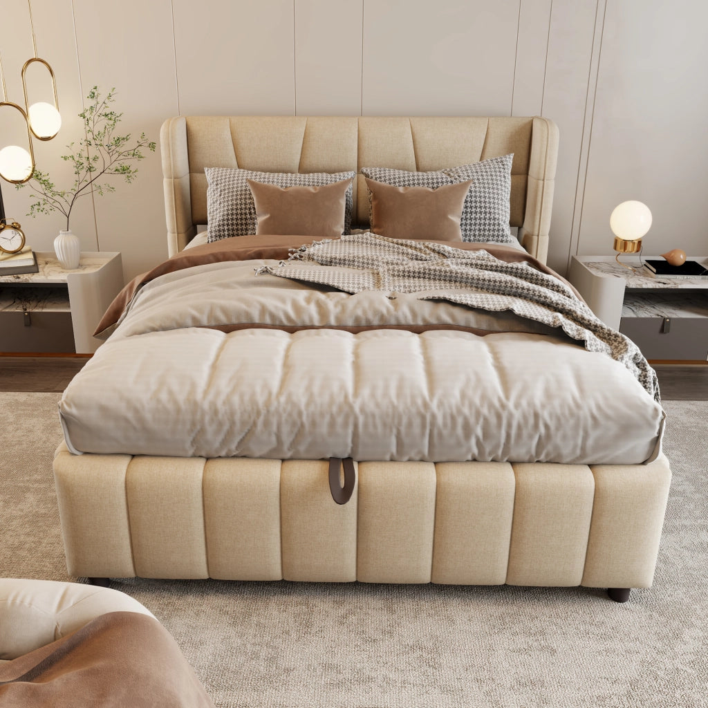 letto imbottito tessuto beige 140 x 200 cm