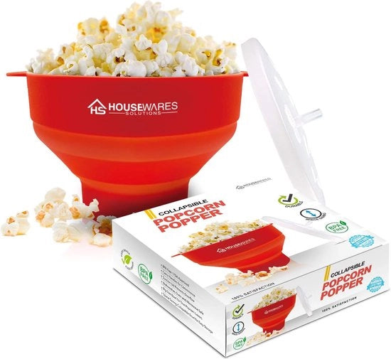 Popcornbak in silicone, pieghevole, adatto per il forno a microonde, con coperchio e maniglie