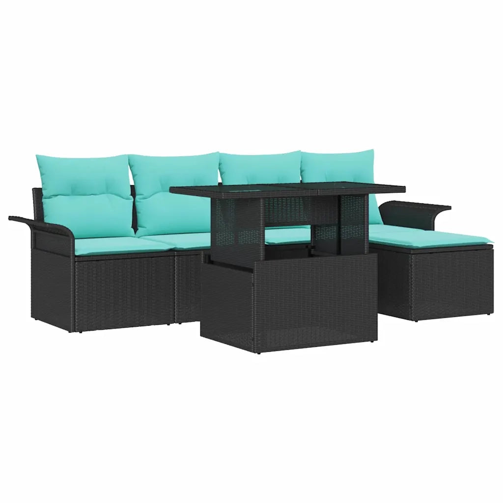 Set Divano da Giardino con cuscino 6 pcs Nero polyrattan 3348272
