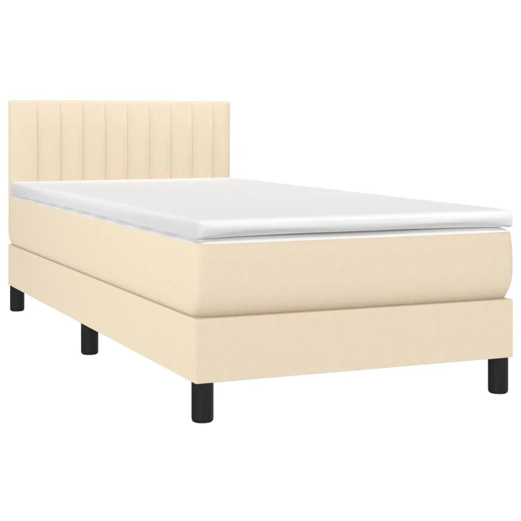 Letto singolo | Letto per adulti | Letto a Molle con Materasso e LED Crema 100x200cm in Tessuto