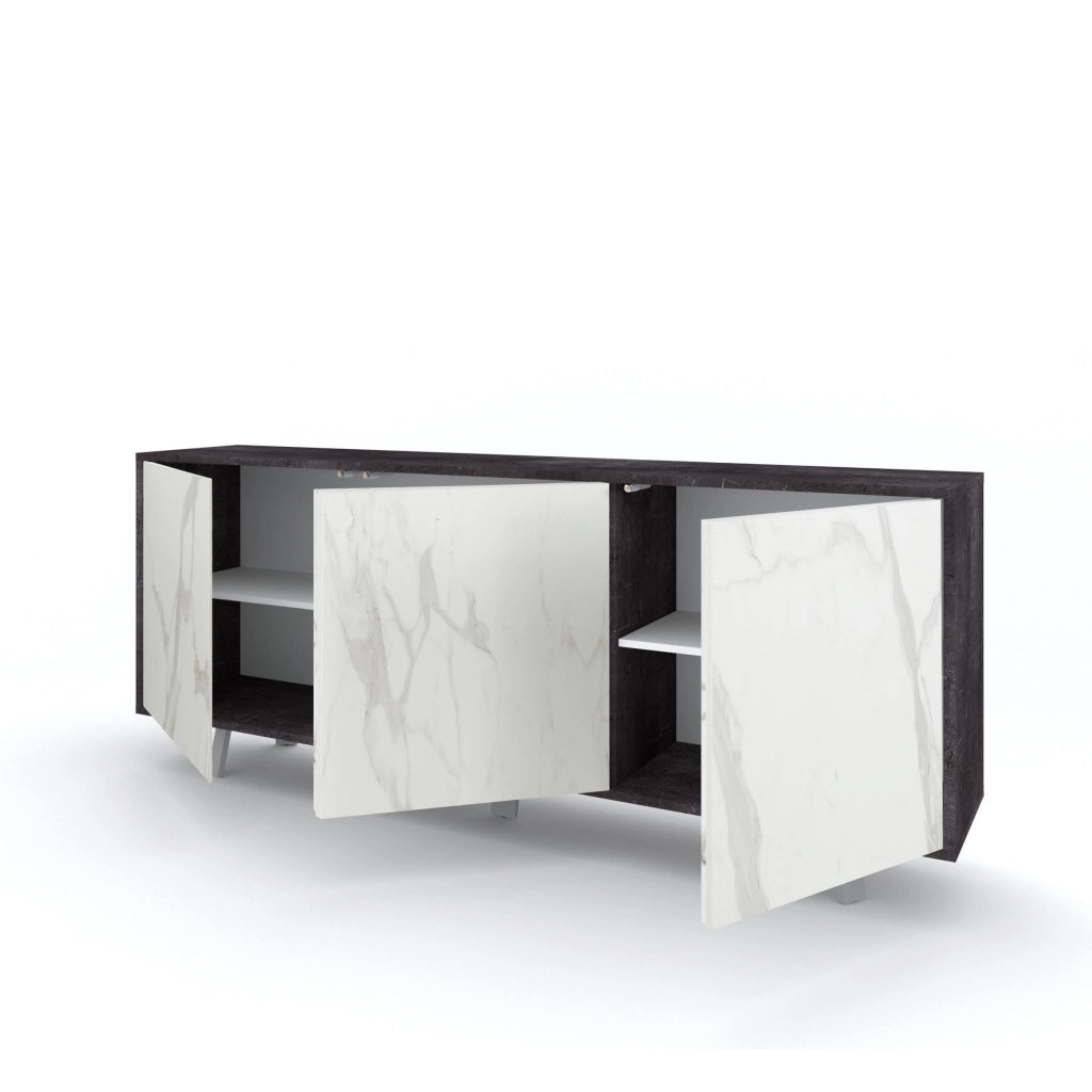Buffet 3 ante VELBRUK nero pietra/marmo calacatta