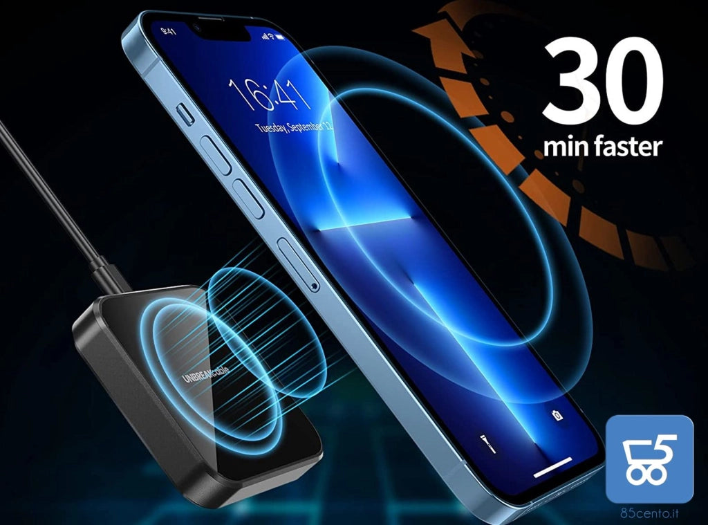 Caricatore 15W  Wireless Magnetico Veloce Caricabatterie Rapida Senza Fili Pad di Ricarica Wireless Rapida per iPhone 13/13 PRO/ 13 PRO Max/ 13 Mini/ 12/12 PRO/ 12 PRO Max/ 12 Mini