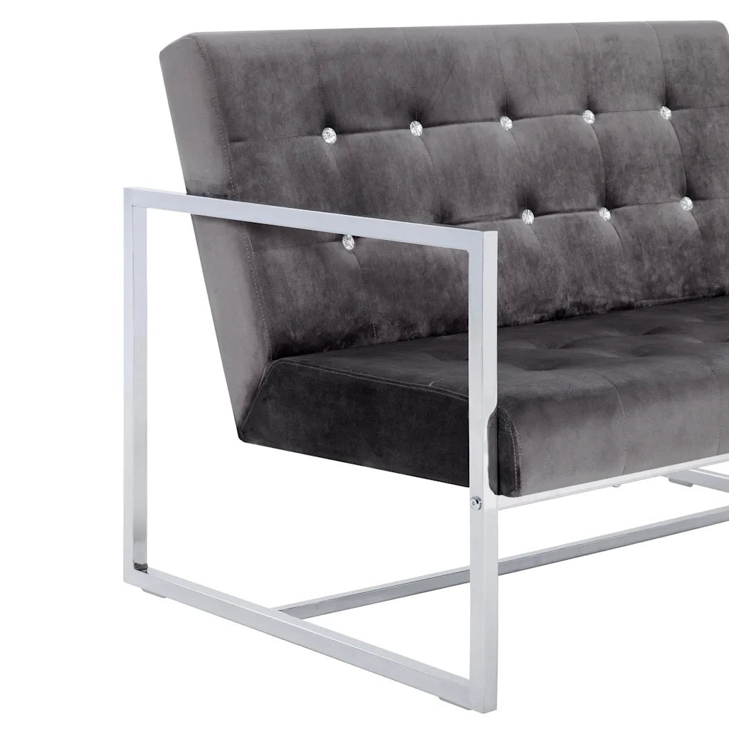 Divano | Divano da soggiorno | Sofa a 2 Posti con Braccioli Grigio Scuro Cromo e Velluto