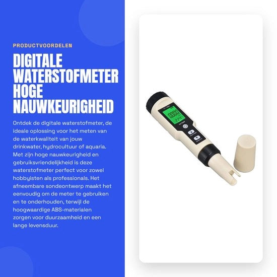 Misuratore di idrogeno con alta precisione - Metro H2 digitale - Tester della qualità dell'acqua - Sonda rimovibile - Display LCD backlight - Materiale ABS duraturo