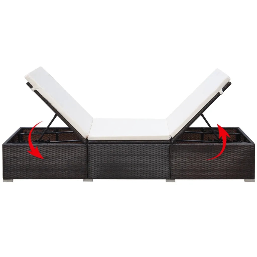 Lettino Prendisole con Cuscino in Polyrattan Marrone 44403