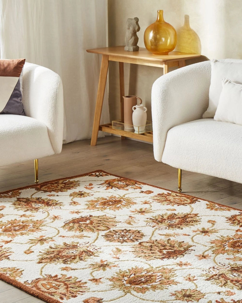 Tappeto in lana beige e marrone 160 x 230 cm a pelo fitto con motivo orientale