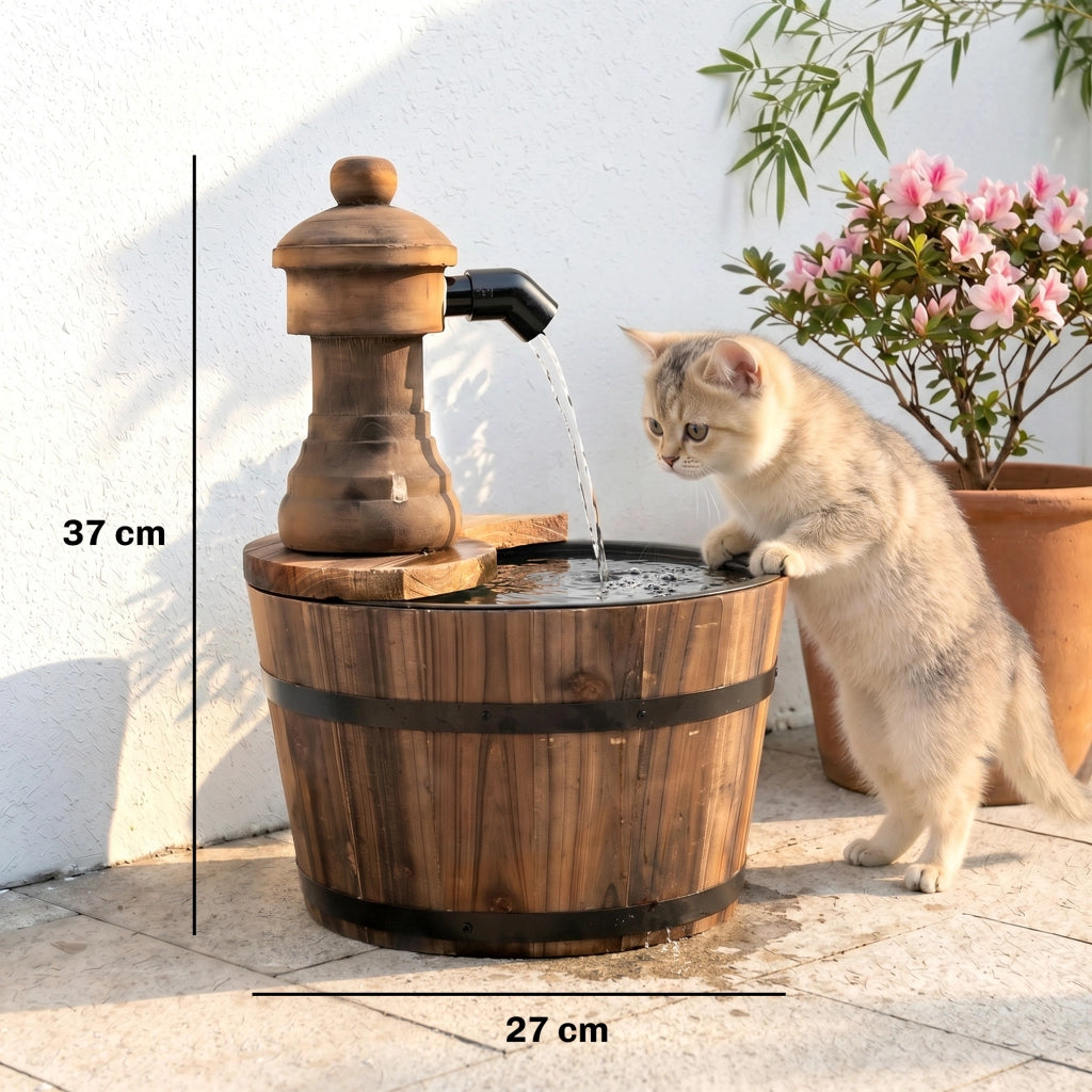 Fontana a Cascata da Giardino ¨C Xylo ¨C Legno Naturale con Pompa Elettrica 27x27x37 cm