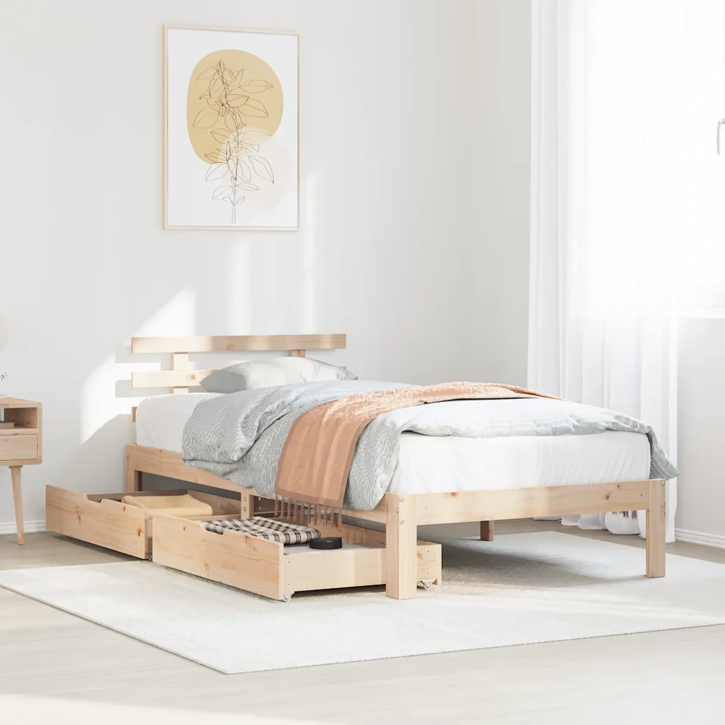 Giroletto con Cassetti-Struttura Letto con contenitore 100x200 cm Legno Massello di Pino 663972