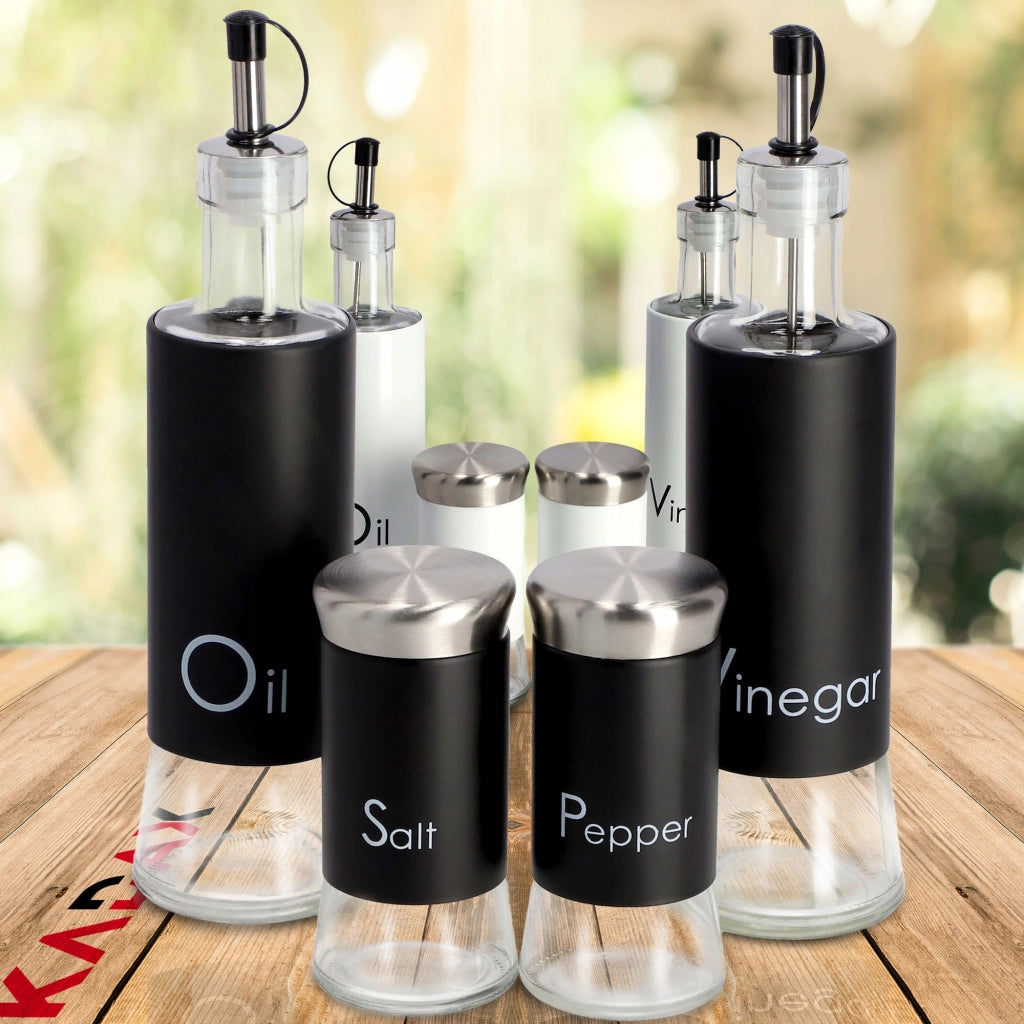 Saliera KADAX, contenitore per sale, nera, 150 ml, in vetro e acciaio, per condimenti.