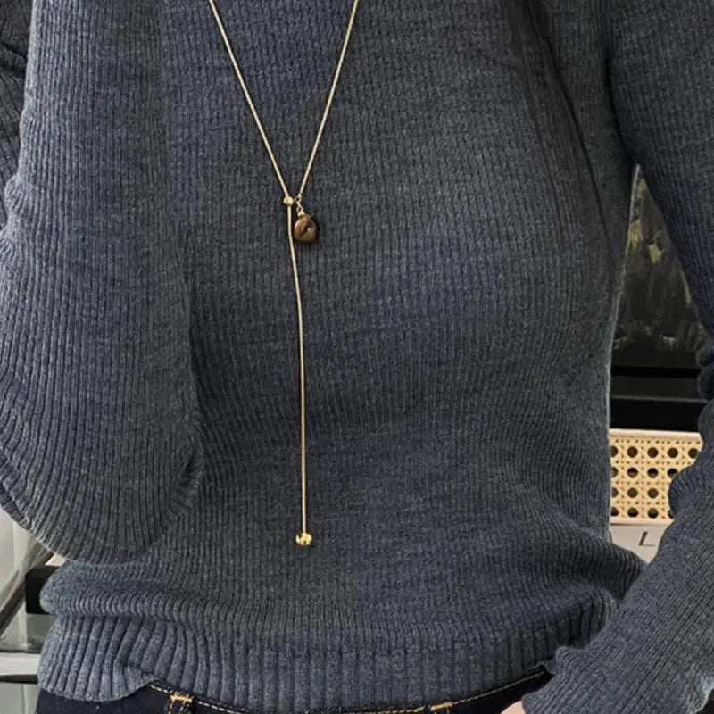 Collana lunga con pendente in pietra naturale, realizzata a mano in oro, regalo di Natale o compleanno.
