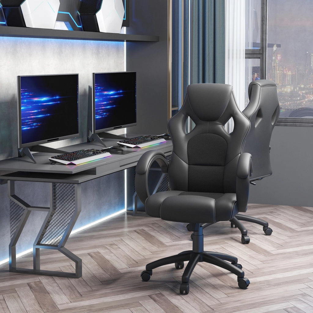 EasyComfort Sedia da Gaming ad Altezza Regolabile, Sedia da Ufficio con Funzione a Dondolo, Girevole e Reclinabile, 71x61x108-118 cm, Nera