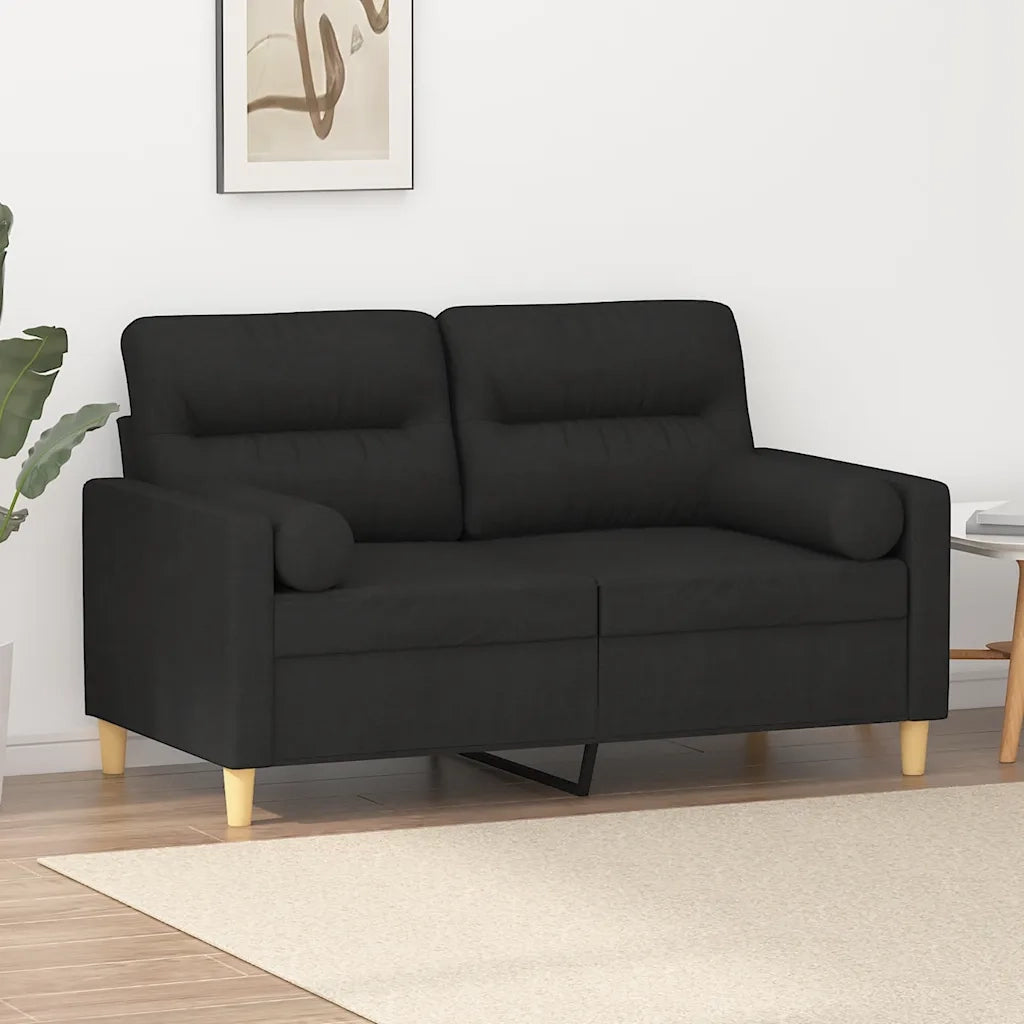 Divano a 2 Posti con Cuscini-Sofa 2 Posti con Cuscini Nero 120 cm in Tessuto 131891