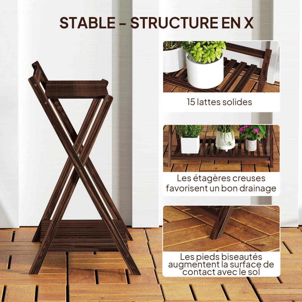 Supporto per piante a 2 livelli ¨C Zephmum ¨C 73x36x64 marrone